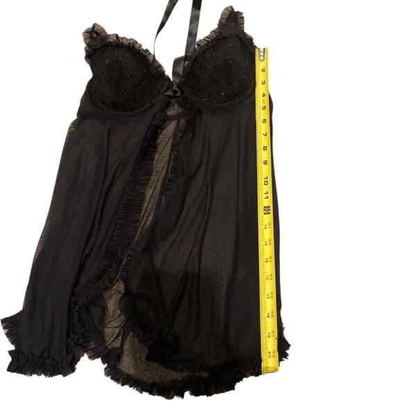 Y2K Victoria’s Secret 36B Push Up Ruffled‎ Lace Babydoll Top Black Sequin Mesh - Picture 10 of 11